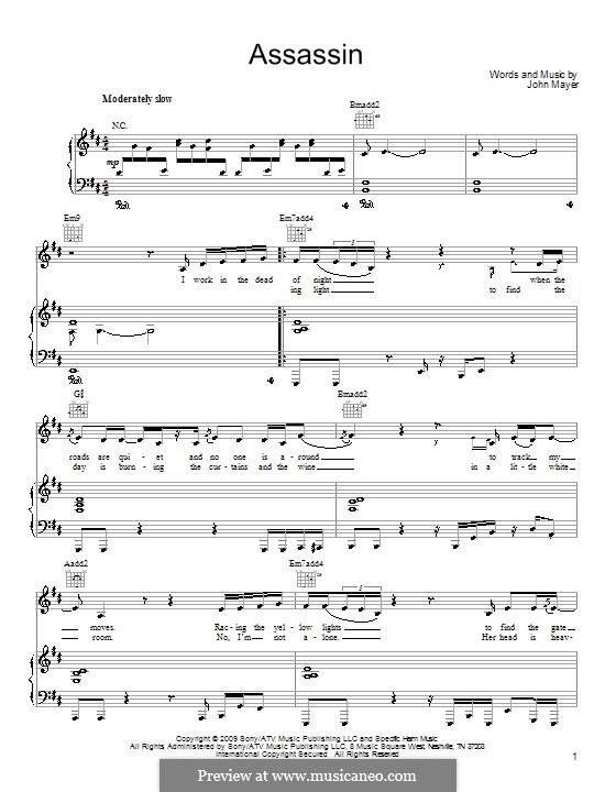 Assassin: For voice and piano (or guitar) by John Mayer