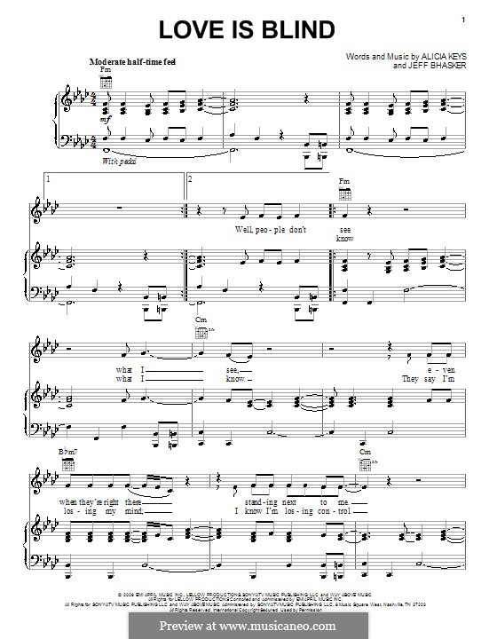 Love Is Blind (Alicia Keys): For voice and piano (or guitar) by Jeff Bhasker