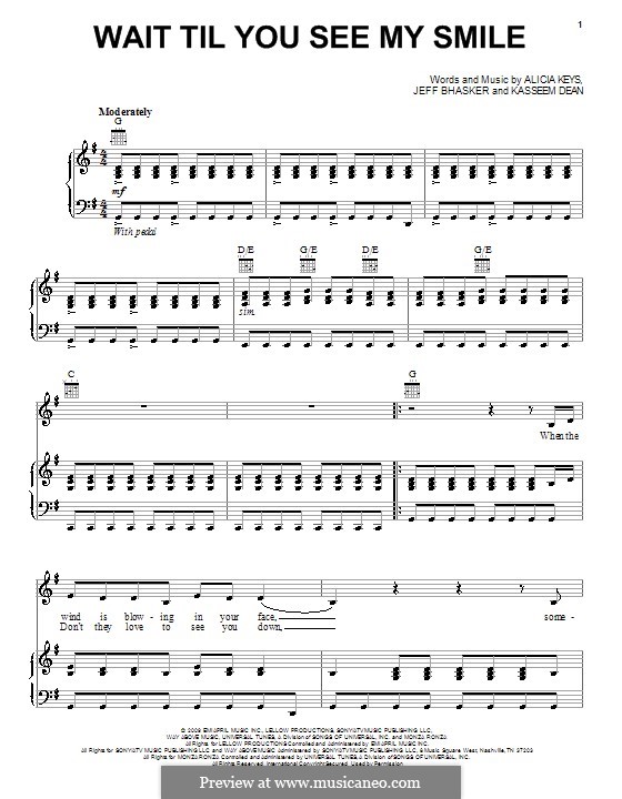 Wait Til You See My Smile (Alicia Keys): For voice and piano (or guitar) by Jeff Bhasker, Swizz Beatz