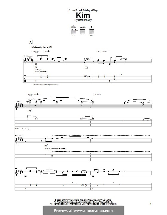 Kim: For guitar with tab by Brad Paisley