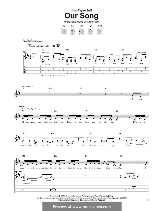 Our Song: For guitar by Taylor Swift