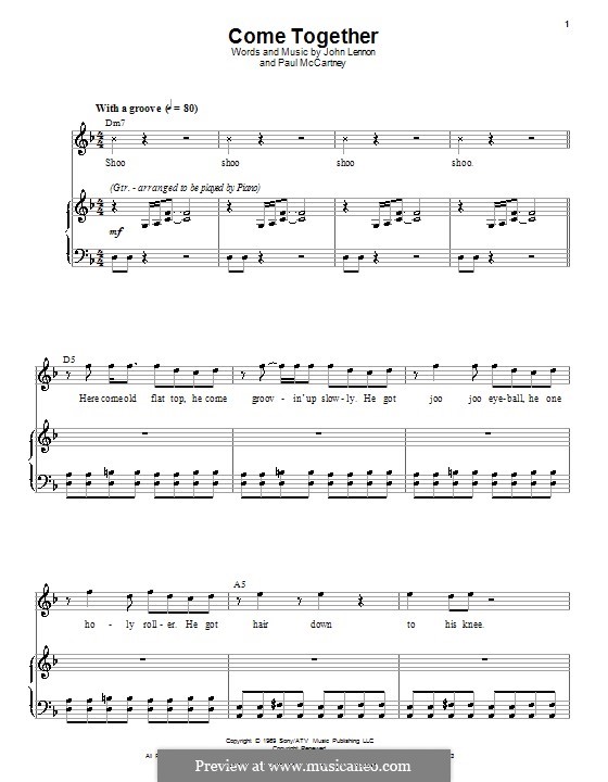 Come Together (The Beatles): For voice and piano or guitar (D Minor) by John Lennon, Paul McCartney
