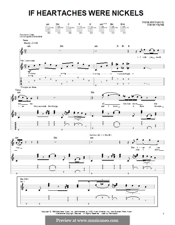 If Heartaches Were Nickels: For guitar with tab by Joe Bonamassa