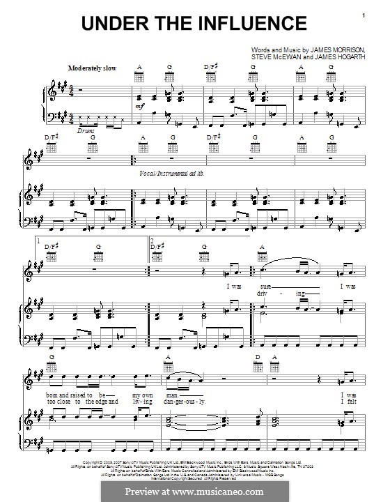 Under the Influence (James Morrison): For voice and piano (or guitar) by Jimmy Hogarth, Steve McEwan