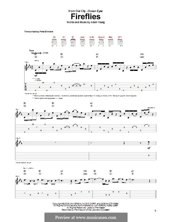 Fireflies (Owl City): For guitar with tab by Adam Young