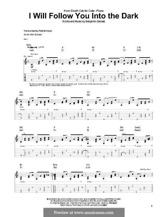 I Will Follow You Into the Dark (Death Cab for Cutie): For guitar with tab by Benjamin Gibbard