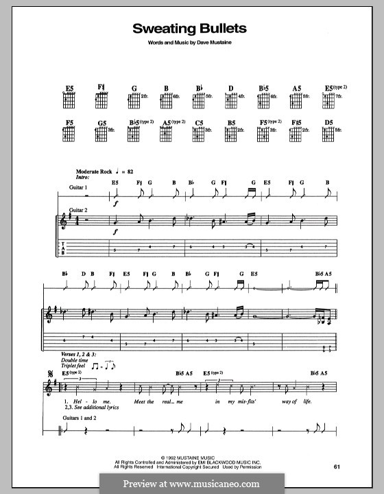 Sweating Bullets (Megadeth): For guitar with tab by Dave Mustaine