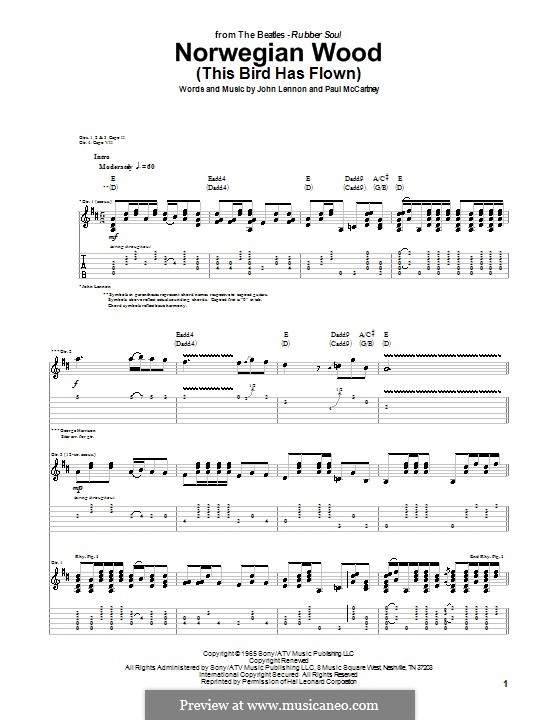 Norwegian Wood (This Bird Has Flown): For guitar with tablature by John Lennon, Paul McCartney