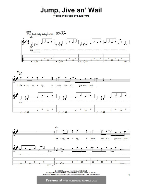 Jump, Jive an' Wail: For guitar with tab by Louis Prima