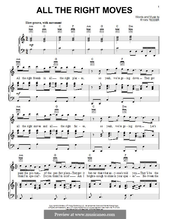 All the Right Moves (OneRepublic) by R.B. Tedder - sheet music on MusicaNeo