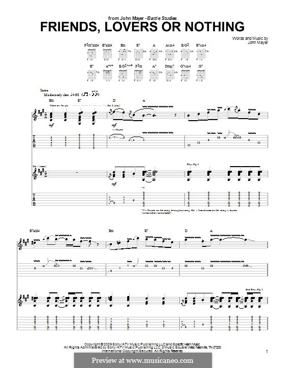 Friends, Lovers or Nothing: For guitar with tab by John Mayer