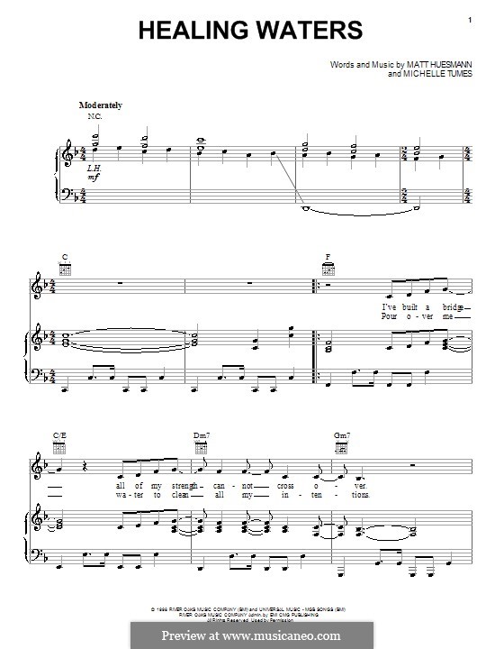 Healing Waters (Michelle Tumes): For voice and piano (or guitar) by Matt Huesmann