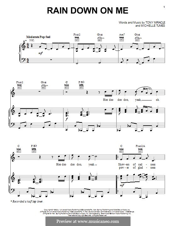Rain Down on Me (Point of Grace): For voice and piano (or guitar) by Michelle Tumes, Tony Miracle
