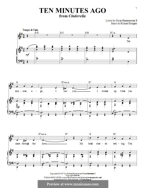 Ten Minutes Ago (from Cinderella): For voice and piano or guitar by Richard Rodgers