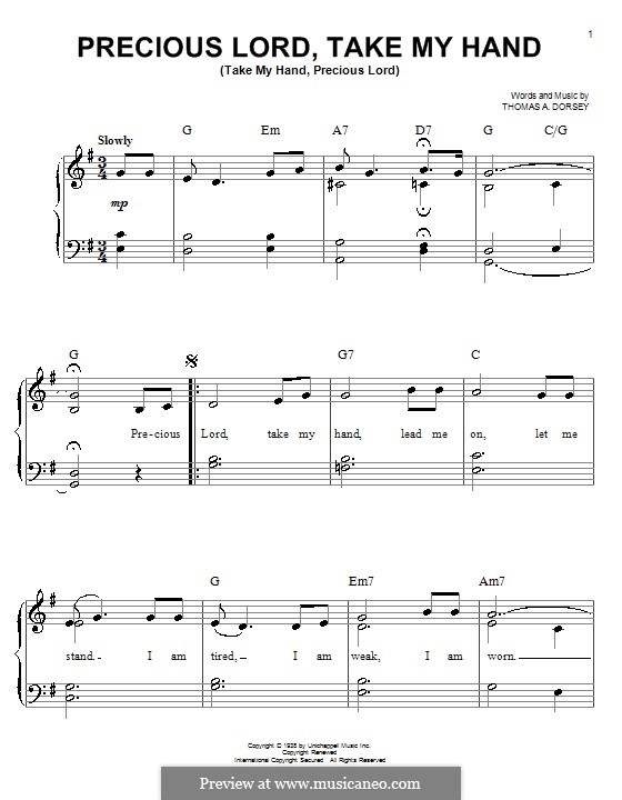 Precious Lord, Take My Hand (Take My Hand, Precious Lord): For easy piano by Thomas A. Dorsey