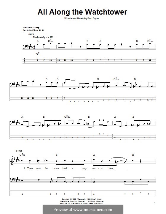 All Along the Watchtower: For bass guitar with tab by Bob Dylan