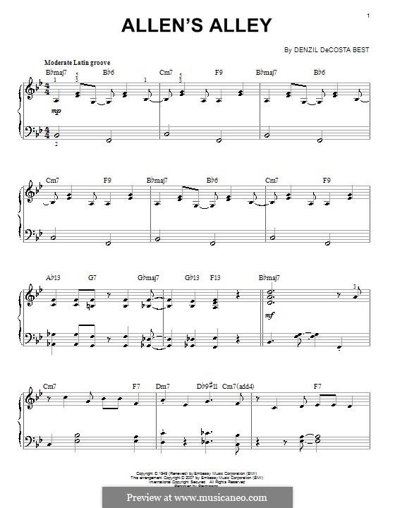 Allen's Alley: For piano by Denzil De Costa Best
