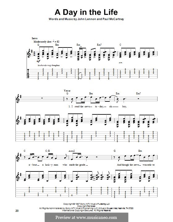 A Day in the Life (The Beatles): For guitar with tab by John Lennon, Paul McCartney