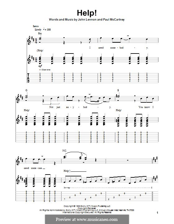 Help! (The Beatles): For guitar with tabulature by John Lennon, Paul McCartney