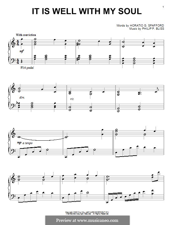 It Is Well with My Soul (Printable scores): For piano by Philip Paul Bliss