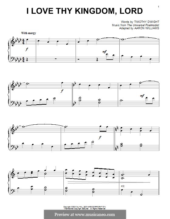 I Love Thy Kingdom, Lord: For piano by folklore