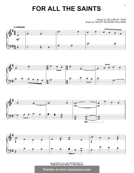For All the Saints: For piano by Ralph Vaughan Williams