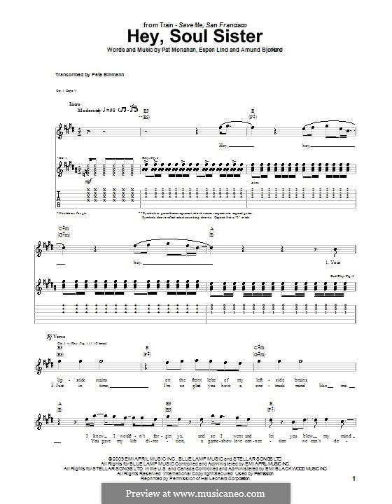 Hey, Soul Sister (Train): For guitar with tab by Amund Bjorklund, Espen Lind, Patrick Monahan