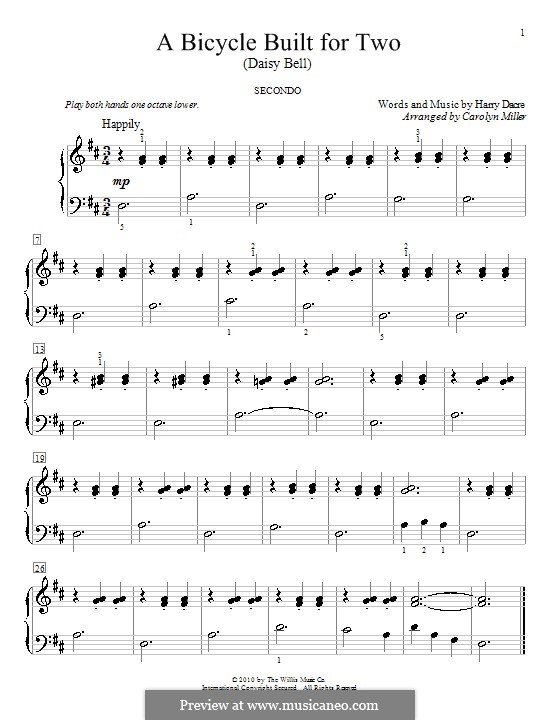 Daisy Bell (Bicycle Built for Two): For piano four hands by Harry Dacre