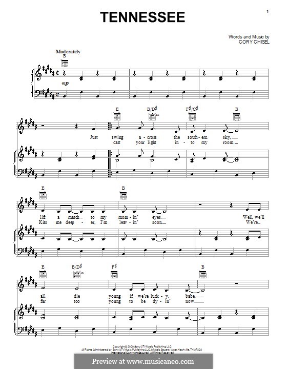 Tennessee (Cory Chisel and The Wandering Sons): For voice and piano (or guitar) by Cory Chisel