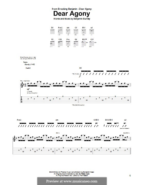 Dear Agony (Breaking Benjamin): For guitar with tab by Benjamin Burnley