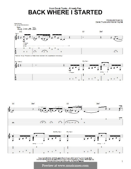 Back Where I Started (The Derek Trucks Band): For guitar with tab by Warren Haynes