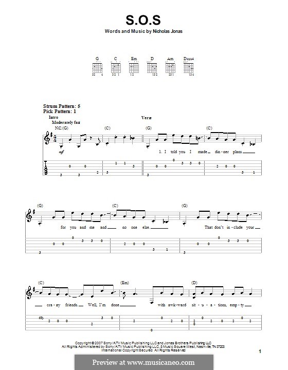 S.O.S. (Jonas Brothers): For guitar (very easy version) by Nicholas Jonas