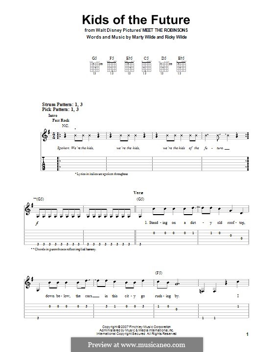 Kids of the Future (Jonas Brothers): For guitar (very easy version) by Marty Wilde, Ricky Wilde