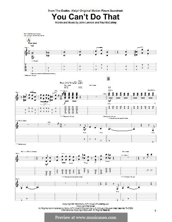 You Can't Do That (The Beatles): For guitar with tab by John Lennon, Paul McCartney