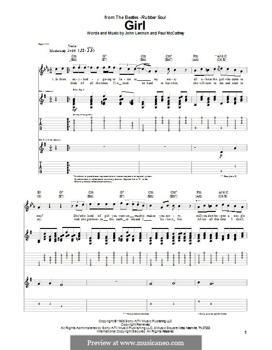 Girl (The Beatles): For guitar with tab by John Lennon, Paul McCartney