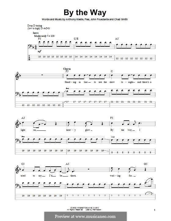 By the Way (Red Hot Chili Peppers): For bass guitar with tab by Flea, Anthony Kiedis, Chad Smith, John Frusciante