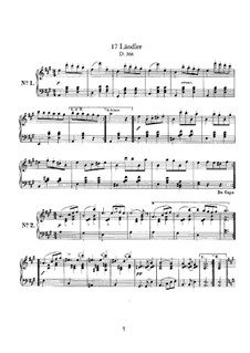 Seventeen Ländler, D.366: For piano by Franz Schubert