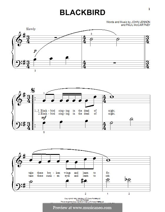 Blackbird (The Beatles): For piano (very easy version) by John Lennon, Paul McCartney