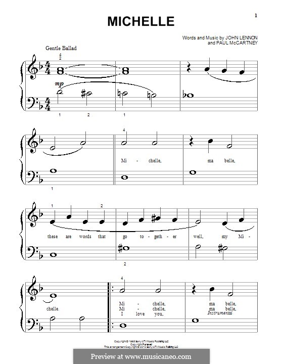 Michelle (The Beatles), for One Instrument: For piano (very easy version) by John Lennon, Paul McCartney