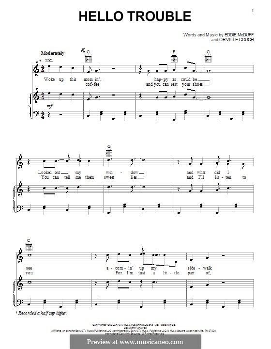 Hello Trouble (Buck Owens): For voice and piano (or guitar) by Eddie McDuff, Orville Couch
