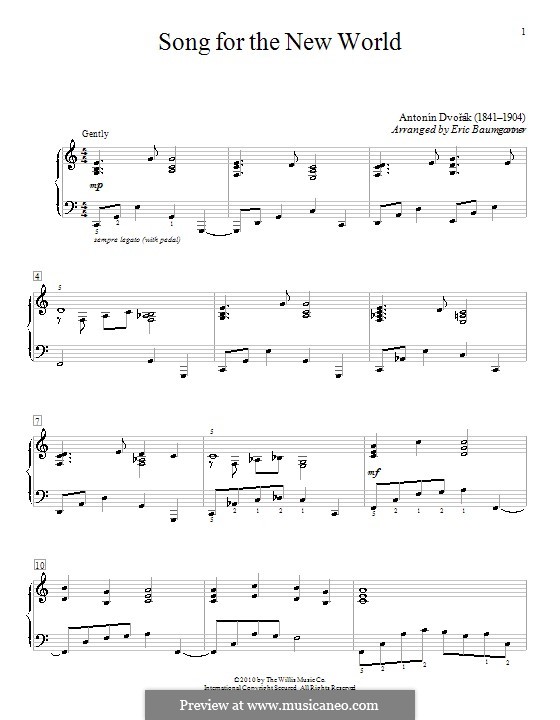 Movement II (Largo) Printable Scores: Theme, version by Eric Baumgartner by Antonín Dvořák