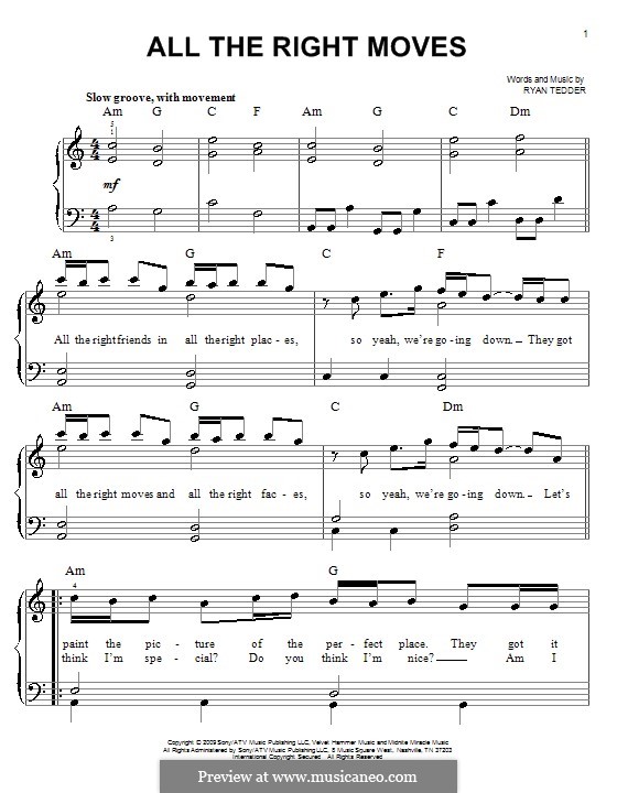 All the Right Moves (OneRepublic) by R.B. Tedder - sheet music on MusicaNeo