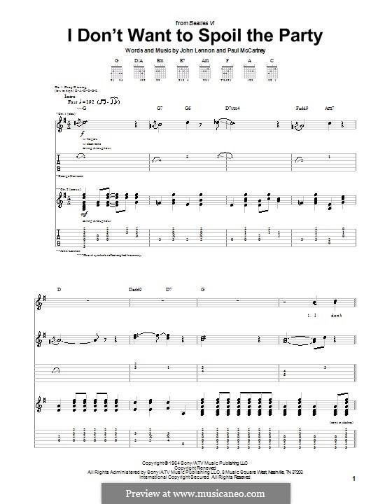 I Don't Want To Spoil the Party (The Beatles): For guitar with tab by John Lennon, Paul McCartney