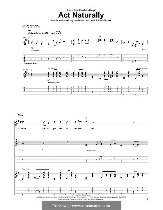 Act Naturally (Buck Owens): For guitar with tab by Johnny Russell, Vonie Morrison