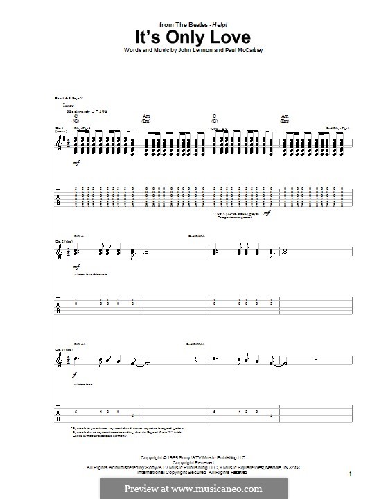 It's Only Love (The Beatles): For guitar with tab by John Lennon, Paul McCartney