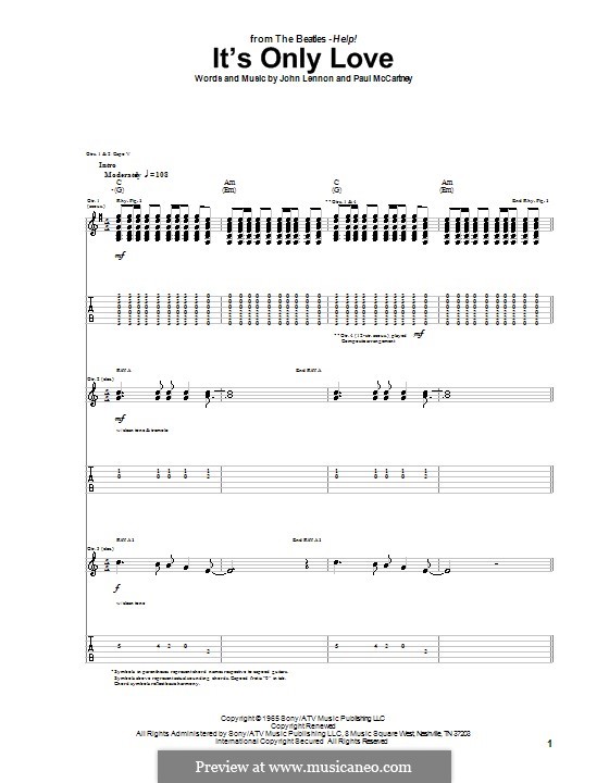 It's Only Love (The Beatles): For guitar with tab by John Lennon, Paul McCartney