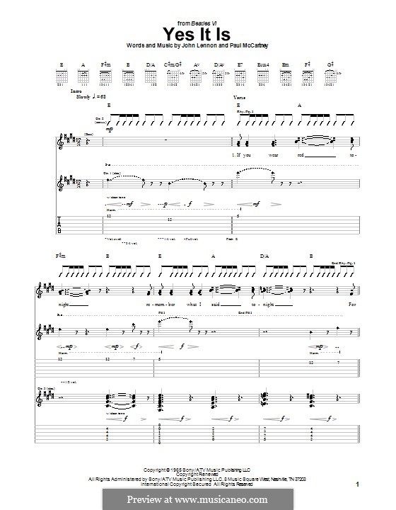 Yes It Is (The Beatles): For guitar with tab by John Lennon, Paul McCartney