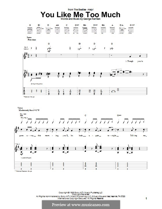 You Like Me Too Much (The Beatles): For guitar with tab by George Harrison