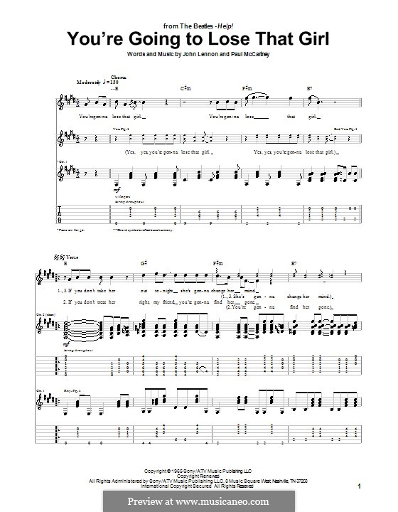 You're Going to Lose That Girl (The Beatles): For guitar with tab by John Lennon, Paul McCartney