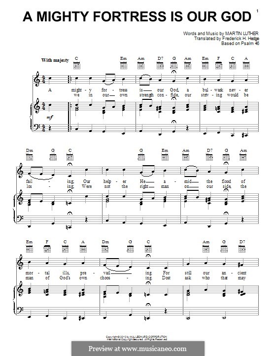 A Mighty Fortress Is Our God: For voice and piano (or guitar) by Martin Luther